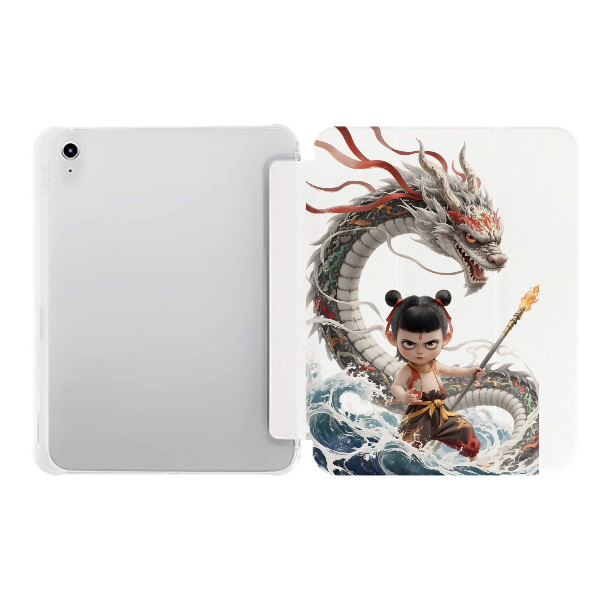 （画像用） Ne Zha 2 ナタ 魔童の大暴れ IPad ケース ペン収納付き 三つ折りスタンド PUレザー×シリコン 対応機種9.5/10.5/10.9インチ